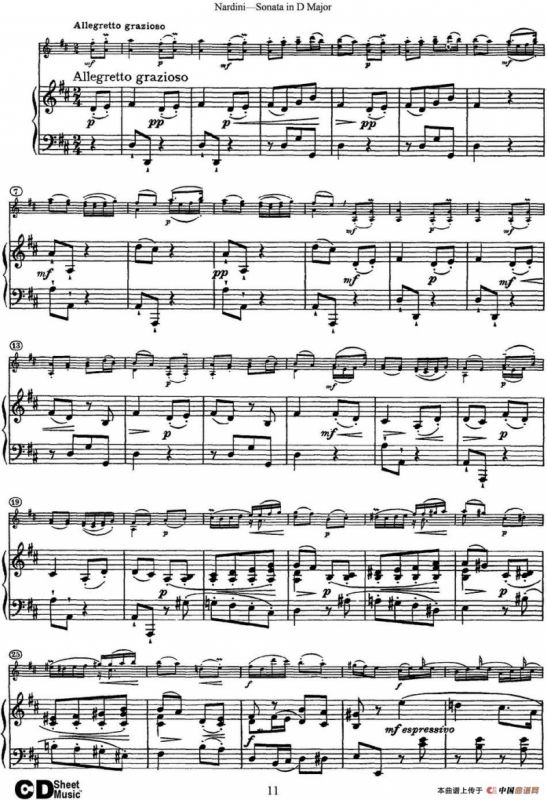 Nardini Violin Sonata in D Major（小提琴+钢琴伴奏）