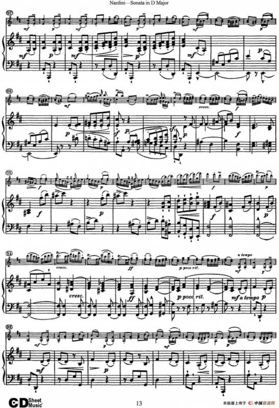 Nardini Violin Sonata in D Major（小提琴+钢琴伴奏）