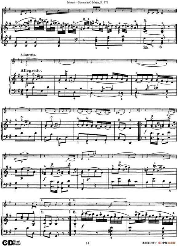 Violin Sonata in G Major K.379（小提琴+钢琴伴奏）