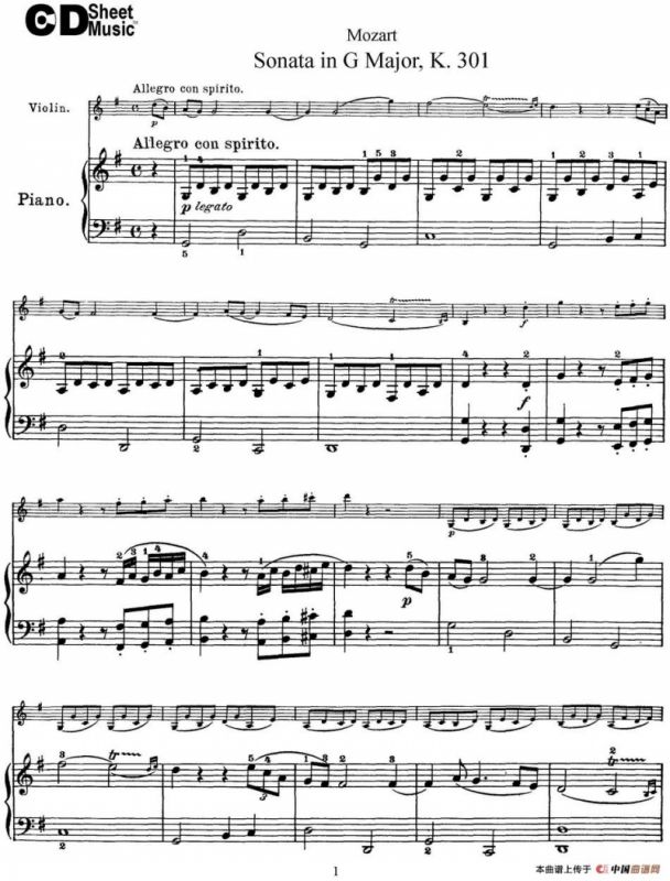 Violin Sonata in G Major K.301（小提琴+钢琴伴奏）
