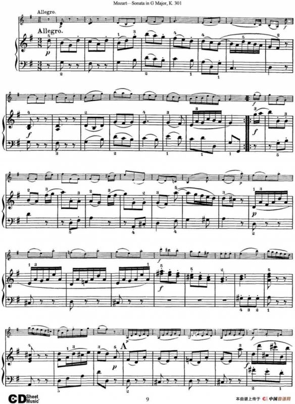 Violin Sonata in G Major K.301（小提琴+钢琴伴奏）