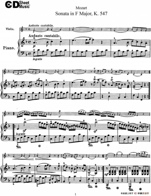 Violin Sonata in F Major K.547（小提琴+钢琴伴奏）