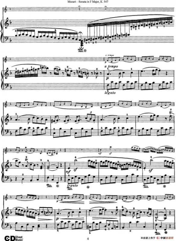 Violin Sonata in F Major K.547（小提琴+钢琴伴奏）