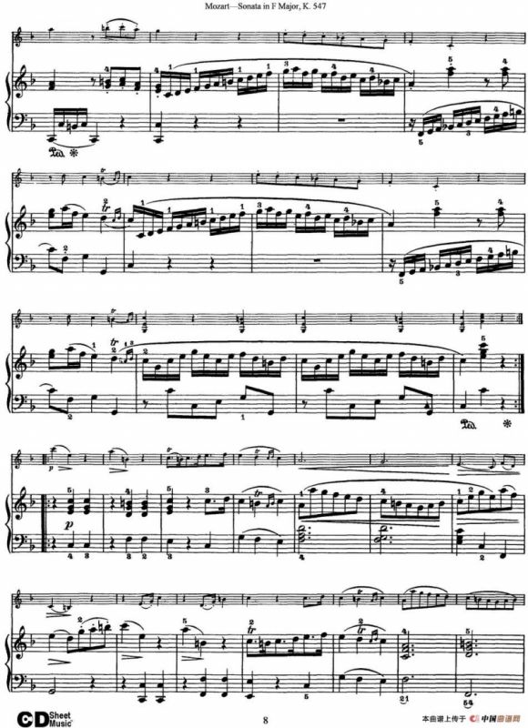 Violin Sonata in F Major K.547（小提琴+钢琴伴奏）