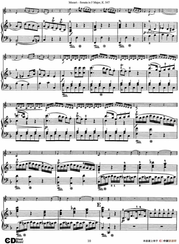 Violin Sonata in F Major K.547（小提琴+钢琴伴奏）