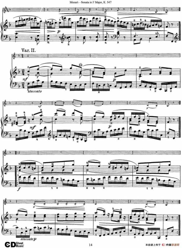 Violin Sonata in F Major K.547（小提琴+钢琴伴奏）