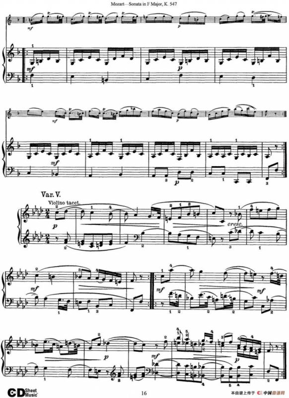Violin Sonata in F Major K.547（小提琴+钢琴伴奏）