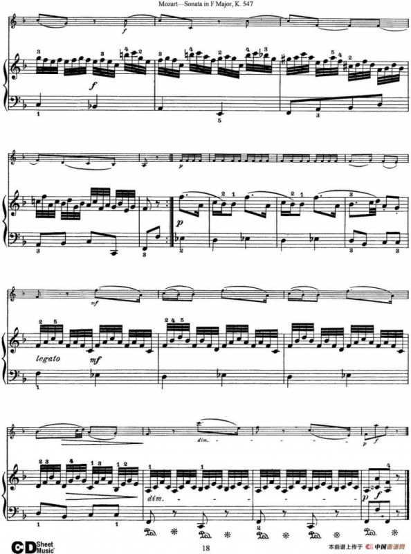 Violin Sonata in F Major K.547（小提琴+钢琴伴奏）