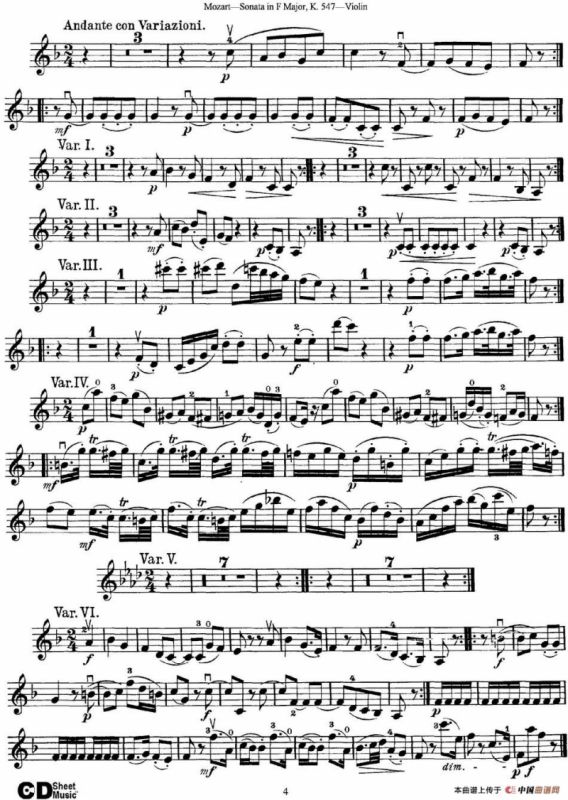 Violin Sonata in F Major K.547