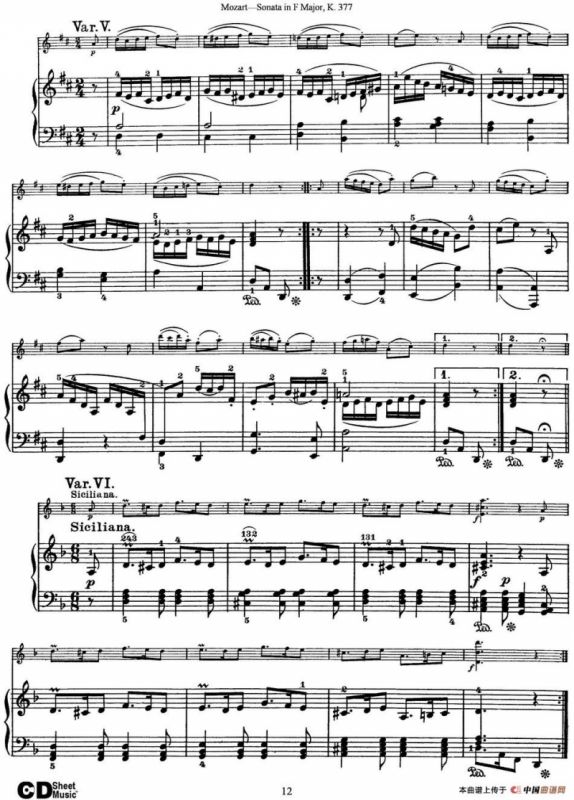Violin Sonata in F Major K.377（小提琴+钢琴伴奏）