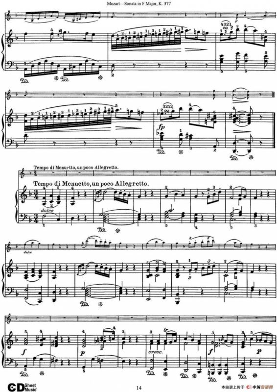 Violin Sonata in F Major K.377（小提琴+钢琴伴奏）