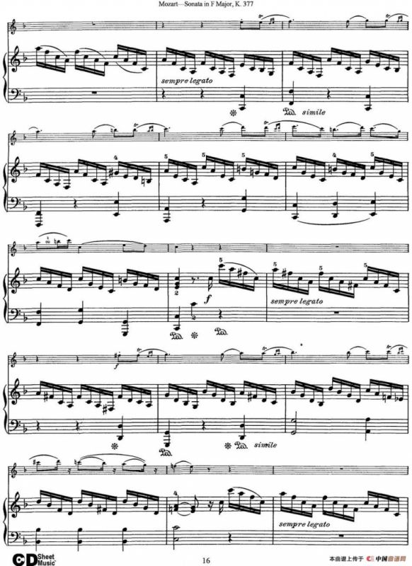 Violin Sonata in F Major K.377（小提琴+钢琴伴奏）