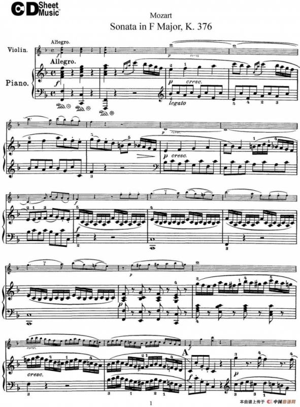 Violin Sonata in F Major K.376（小提琴+钢琴伴奏）