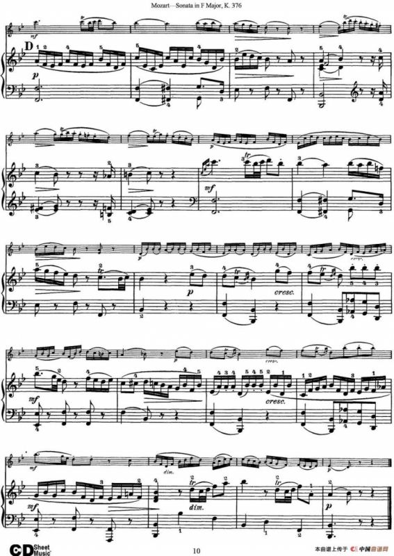Violin Sonata in F Major K.376（小提琴+钢琴伴奏）