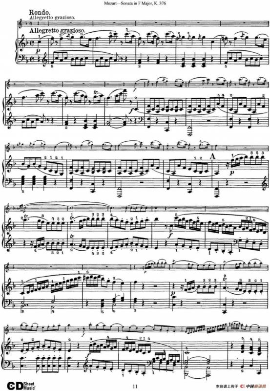 Violin Sonata in F Major K.376（小提琴+钢琴伴奏）