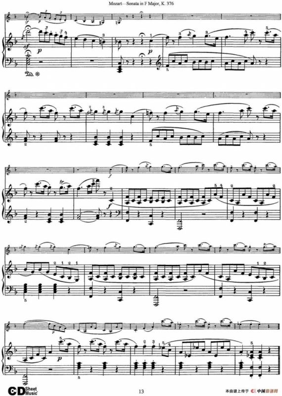 Violin Sonata in F Major K.376（小提琴+钢琴伴奏）