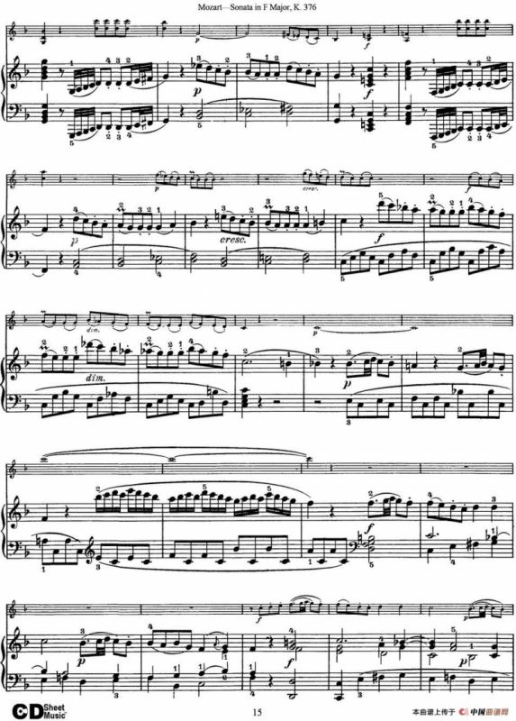 Violin Sonata in F Major K.376（小提琴+钢琴伴奏）