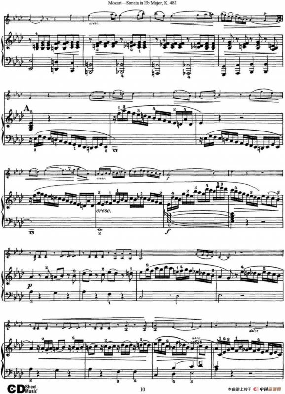 Violin Sonata in Eb Major K.481（小提琴+钢琴伴奏）