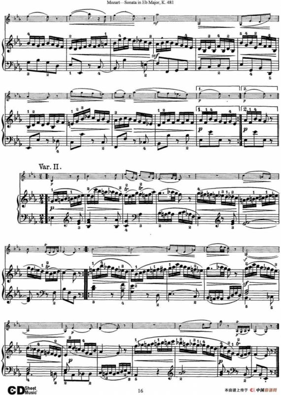 Violin Sonata in Eb Major K.481（小提琴+钢琴伴奏）