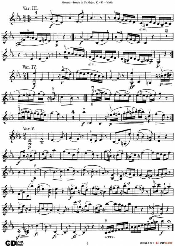 Violin Sonata in Eb Major K.481