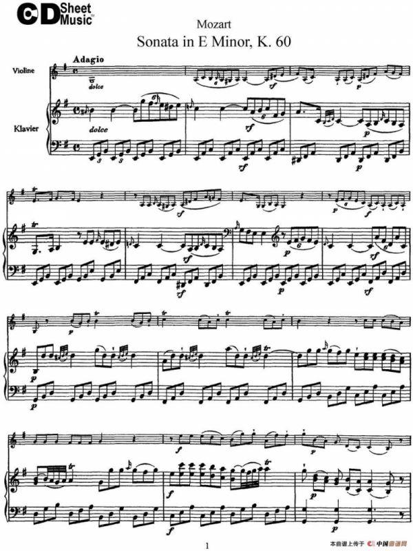 Violin Sonata in E Minor K.60（小提琴+钢琴伴奏）