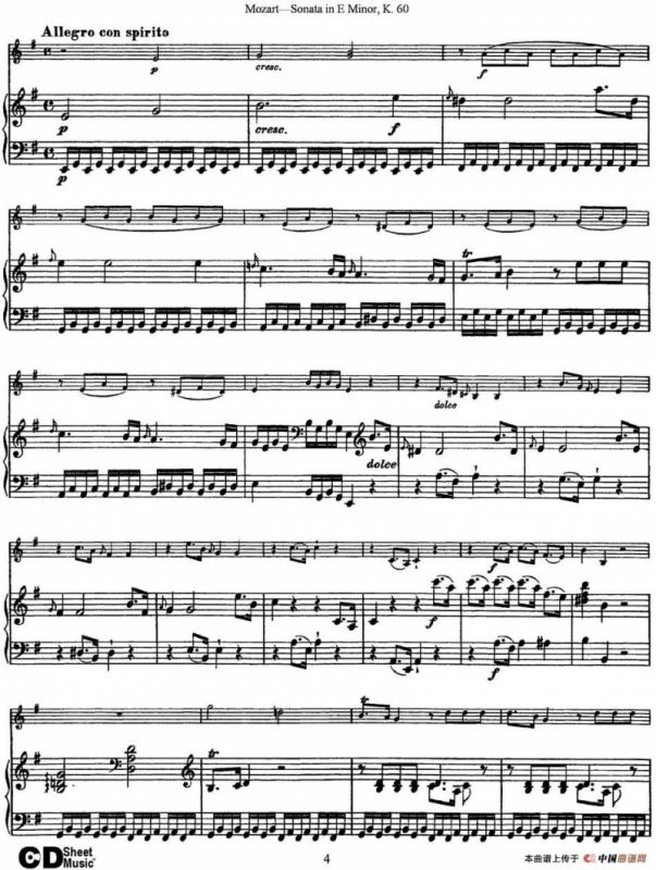 Violin Sonata in E Minor K.60（小提琴+钢琴伴奏）