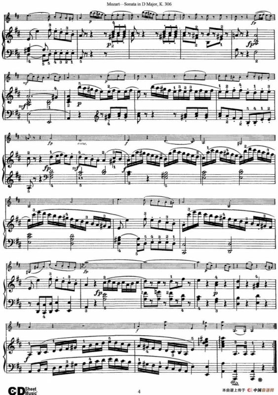 Violin Sonata in D Major K.306（小提琴+钢琴伴奏）