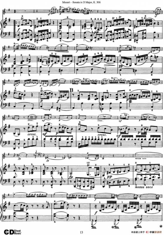 Violin Sonata in D Major K.306（小提琴+钢琴伴奏）
