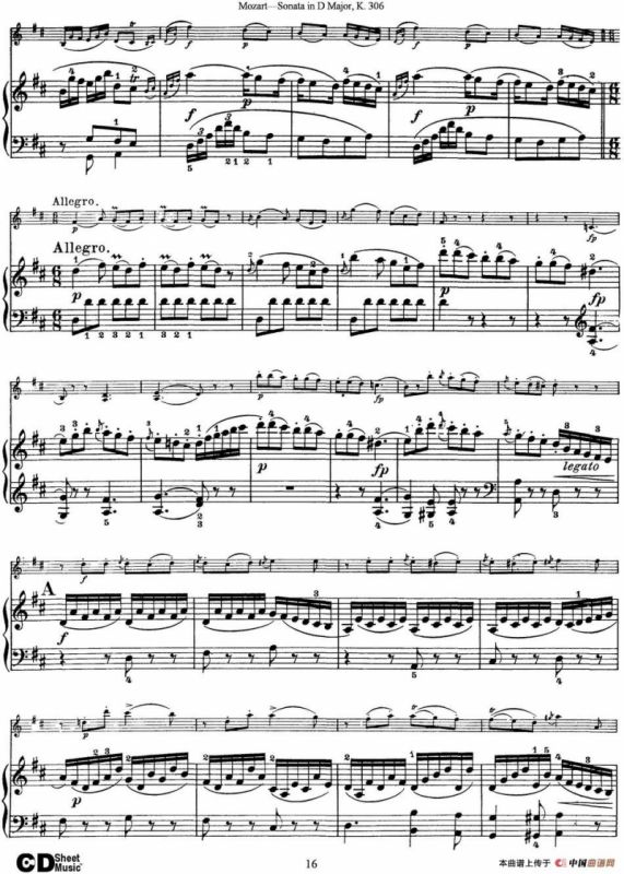 Violin Sonata in D Major K.306（小提琴+钢琴伴奏）