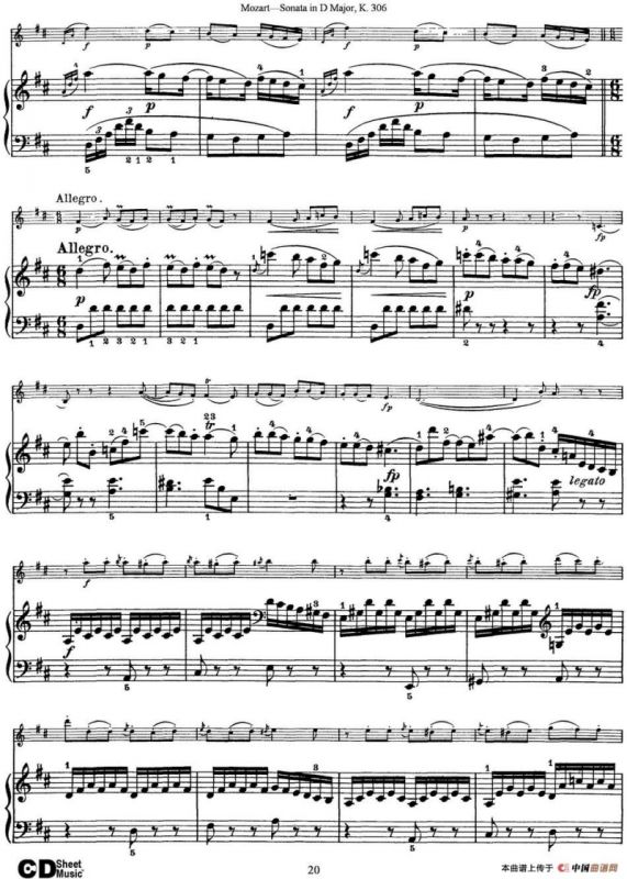 Violin Sonata in D Major K.306（小提琴+钢琴伴奏）