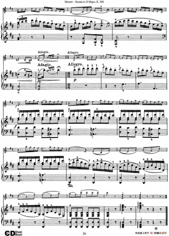 Violin Sonata in D Major K.306（小提琴+钢琴伴奏）