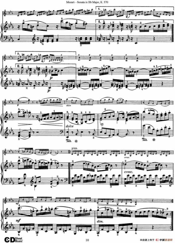 Violin Sonata in Bb Major K.570（小提琴+钢琴伴奏）