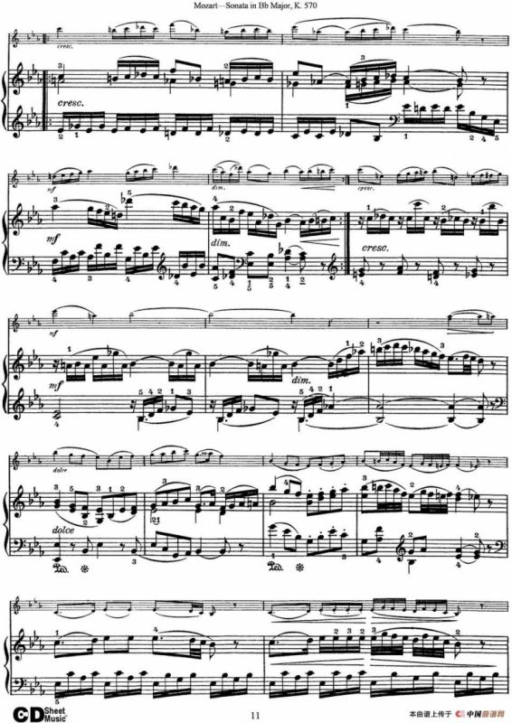 Violin Sonata in Bb Major K.570（小提琴+钢琴伴奏）
