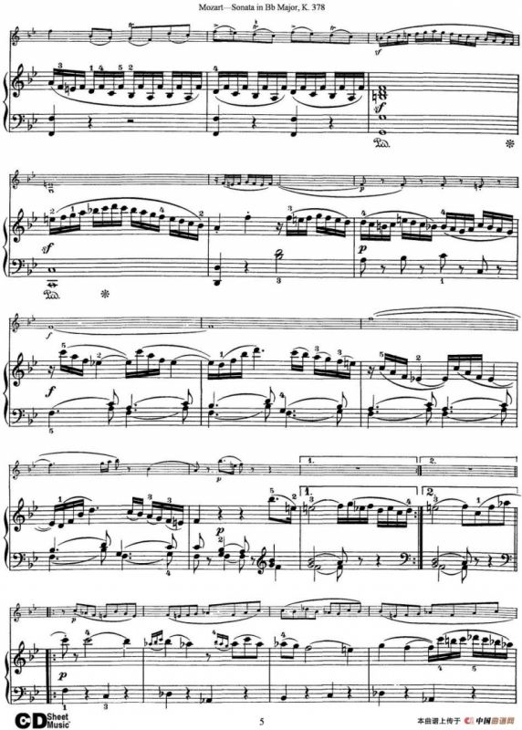 Violin Sonata in Bb Major K.378（小提琴+钢琴伴奏）
