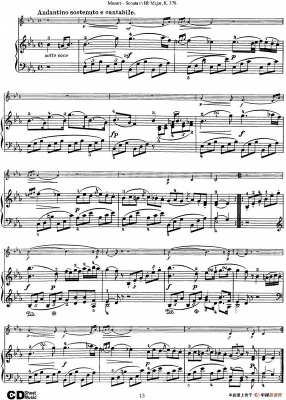 Violin Sonata in Bb Major K.378（小提琴+钢琴伴奏）
