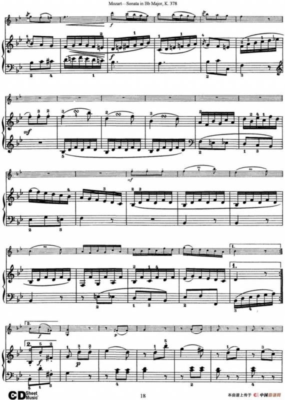 Violin Sonata in Bb Major K.378（小提琴+钢琴伴奏）