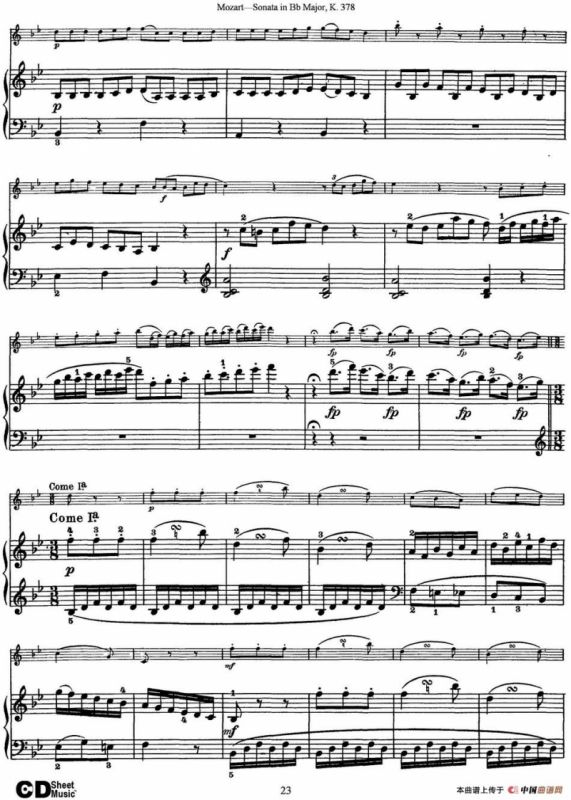 Violin Sonata in Bb Major K.378（小提琴+钢琴伴奏）