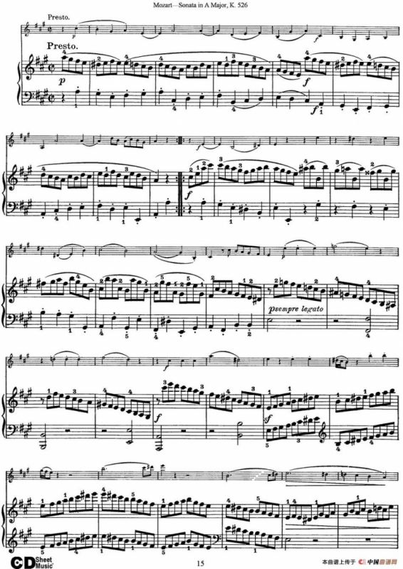 Violin Sonata in A Major K.526（小提琴+钢琴伴奏）