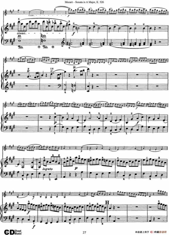 Violin Sonata in A Major K.526（小提琴+钢琴伴奏）