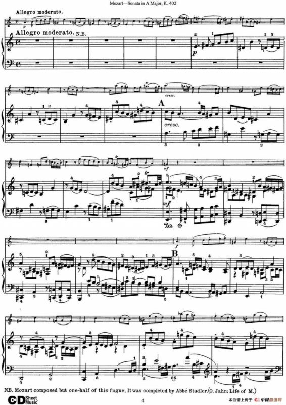 Violin Sonata in A Major K.402（小提琴+钢琴伴奏）