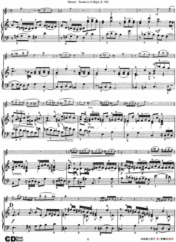 Violin Sonata in A Major K.402（小提琴+钢琴伴奏）