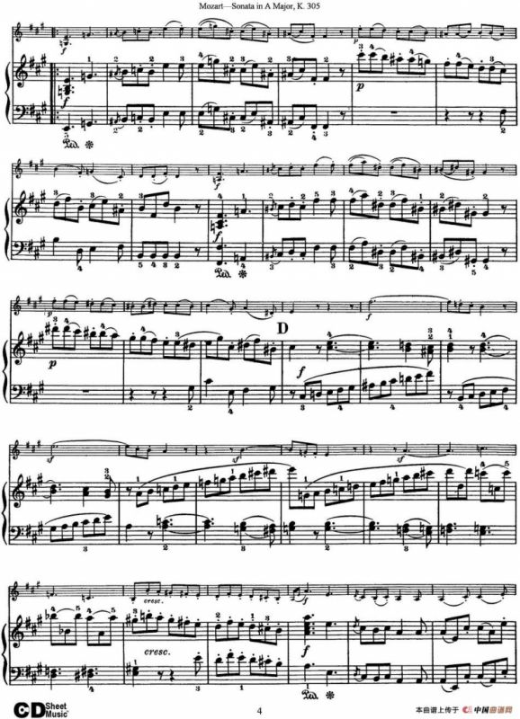 Violin Sonata in A Major K.305（小提琴+钢琴伴奏）