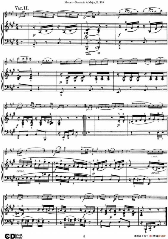 Violin Sonata in A Major K.305（小提琴+钢琴伴奏）