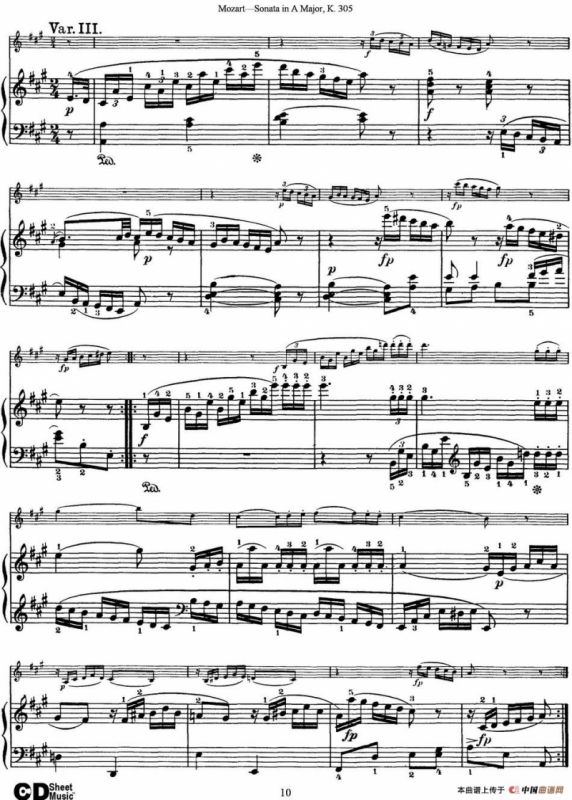 Violin Sonata in A Major K.305（小提琴+钢琴伴奏）