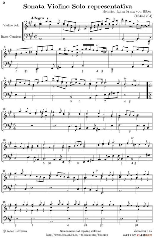 Sonata Violino Solo representativa（Violino+Basso Continuo）