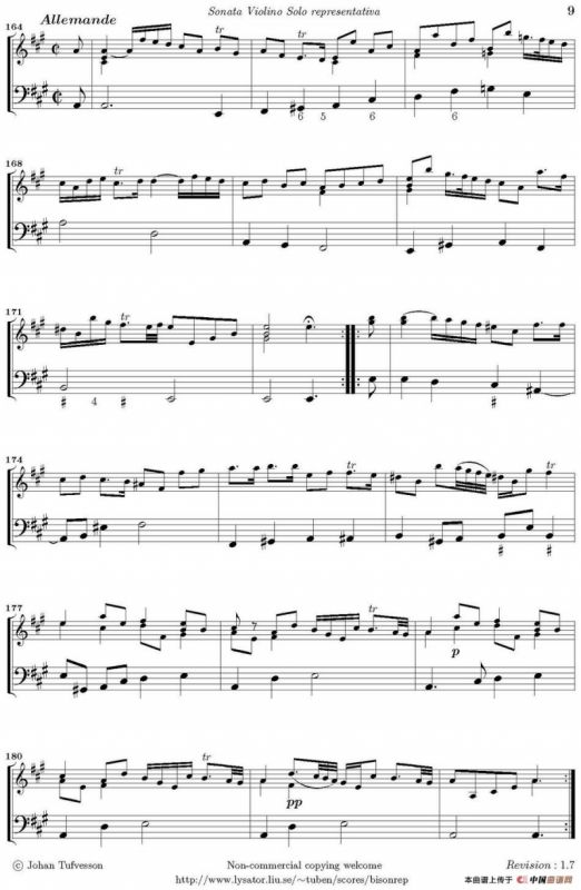 Sonata Violino Solo representativa（Violino+Basso Continuo）