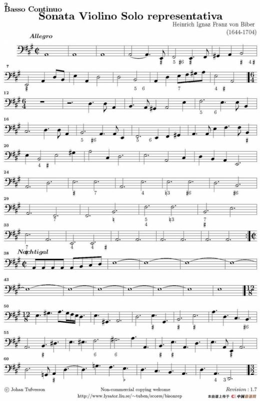 Sonata Violino Solo representativa（Basso Continuo）