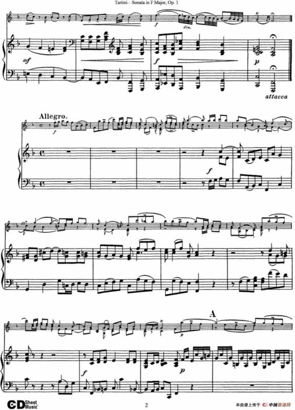 Violin Sonata in F Major Op.1（小提琴+钢琴伴奏）