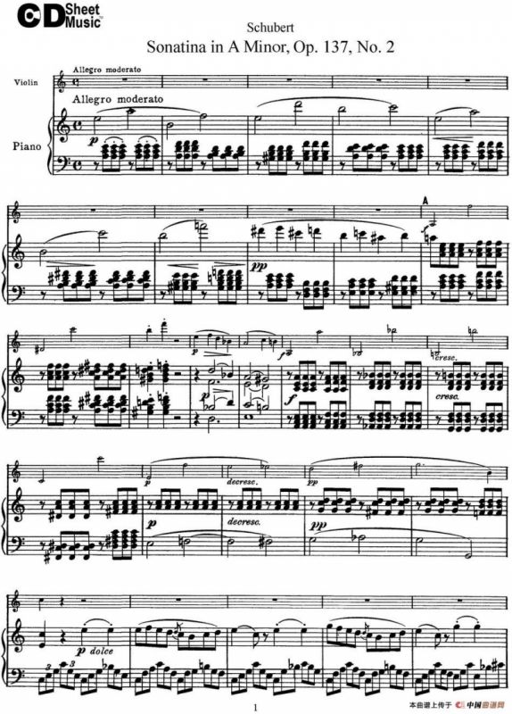 Violin Sonatina in A minor Op.137 No.2（小提琴+钢琴伴奏）