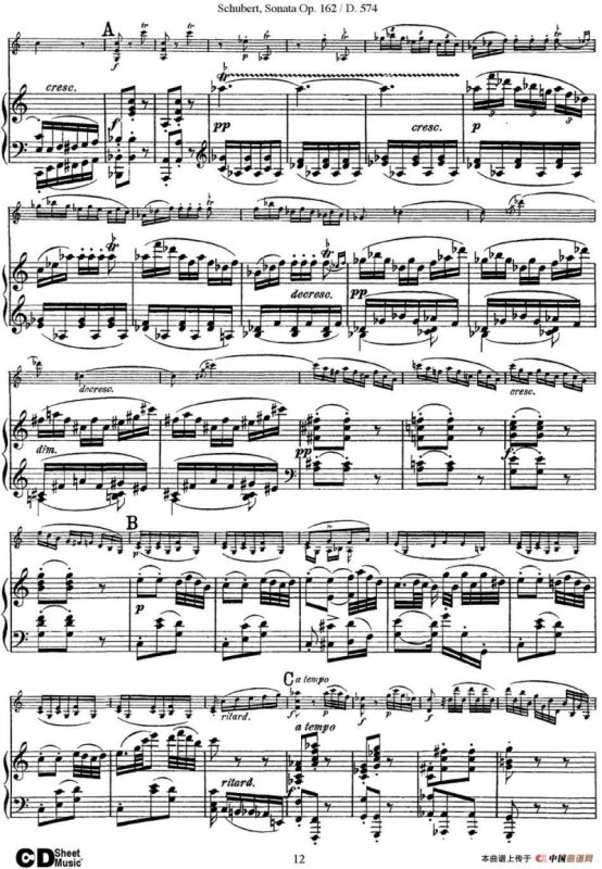 Violin Sonata in A major Op.162 D.574（小提琴+钢琴伴奏）